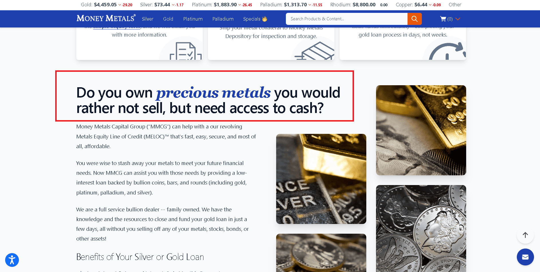 Money Metals Exchange's loan program.