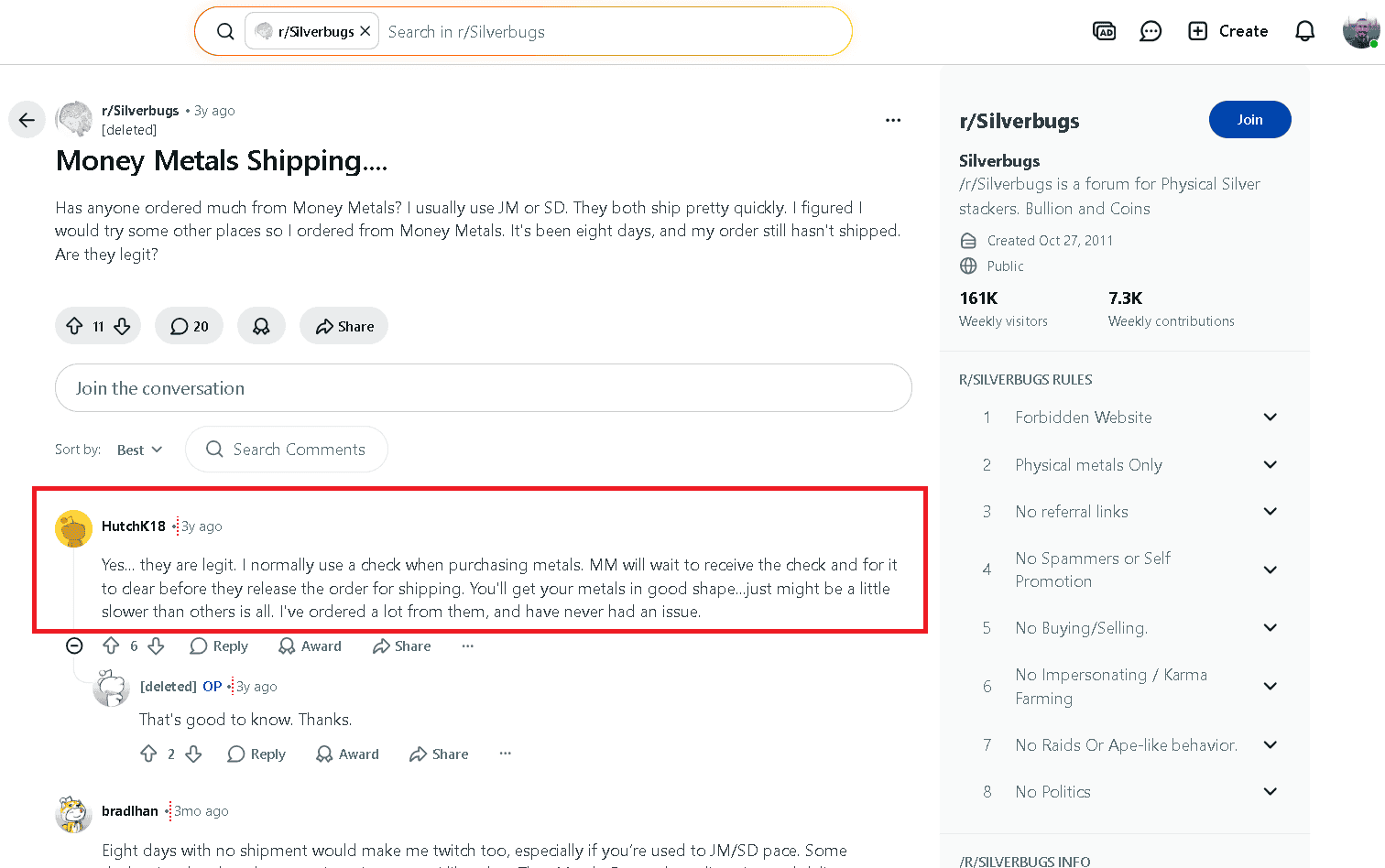 A Redditor has had success buying from Money Metals.