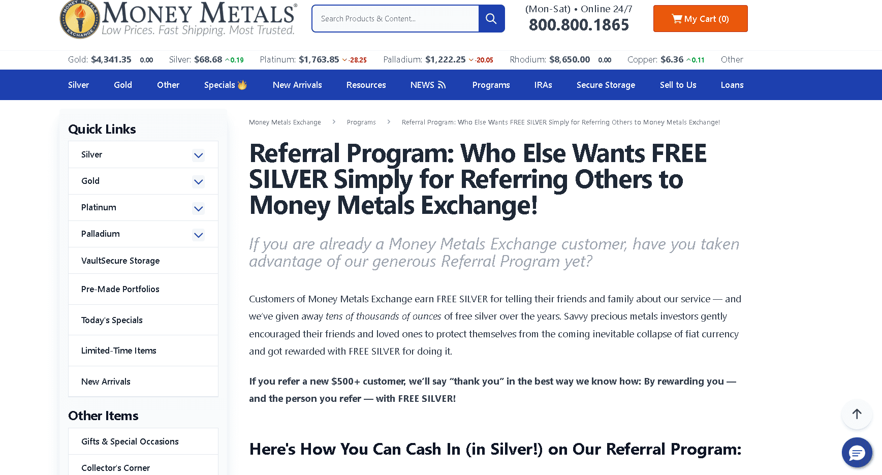Money Metals Exchange referral program.