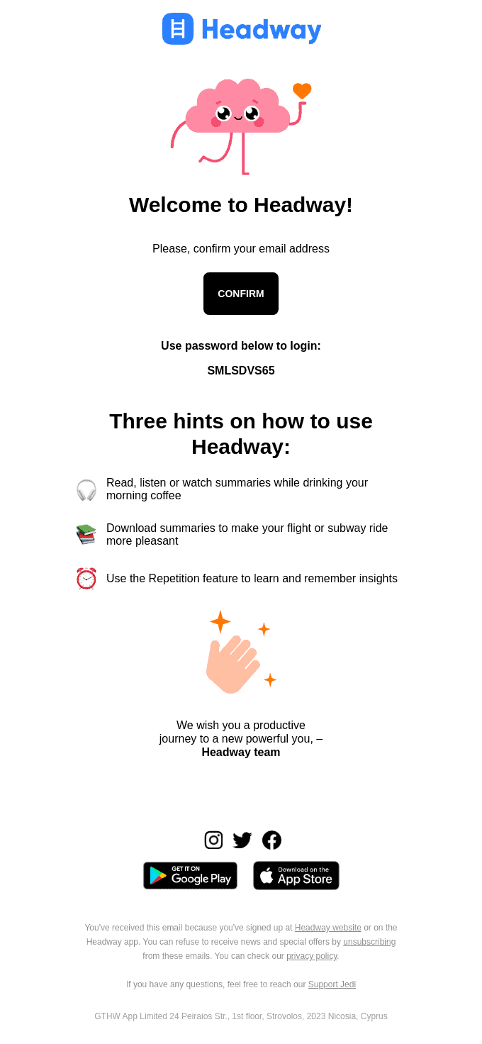 Order confirmation email example.