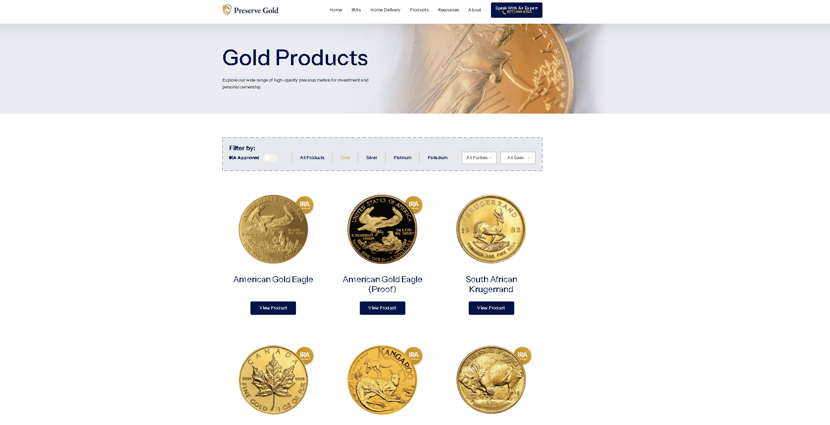 Preserve Gold sells IRA approved gold coins and bars.