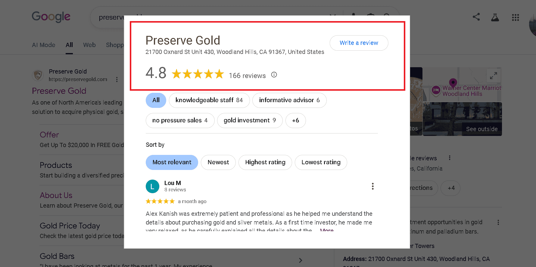 Preserve Gold's Google Business profile.