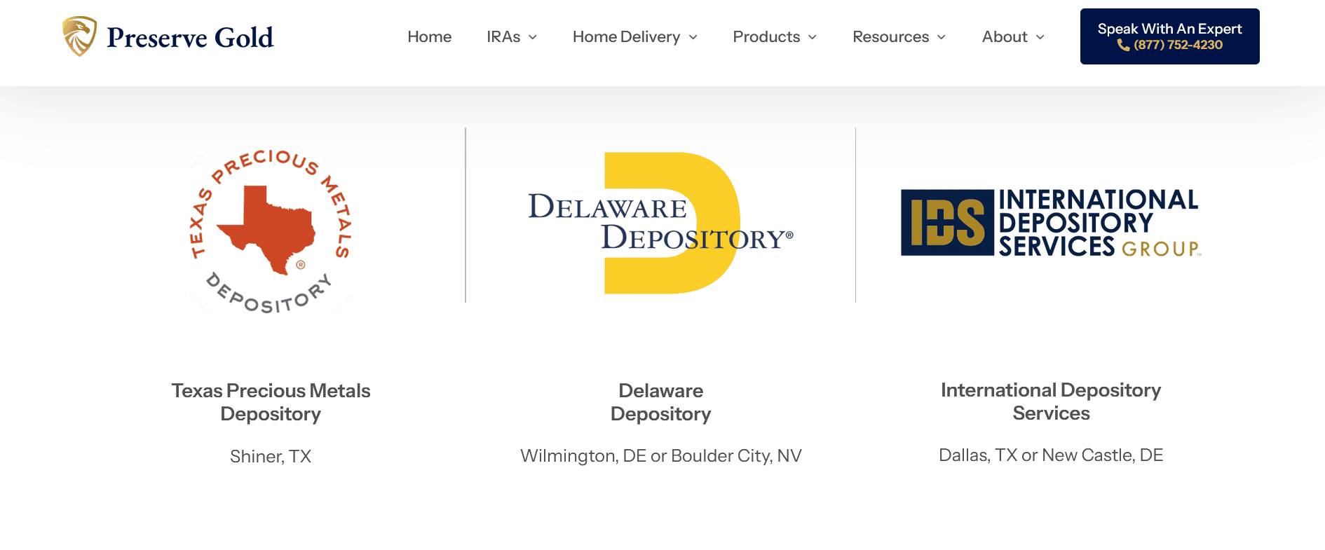Preserve Gold works with reputable, IRS-eligible depositories to manage and safeguard your wealth with full legal compliance.