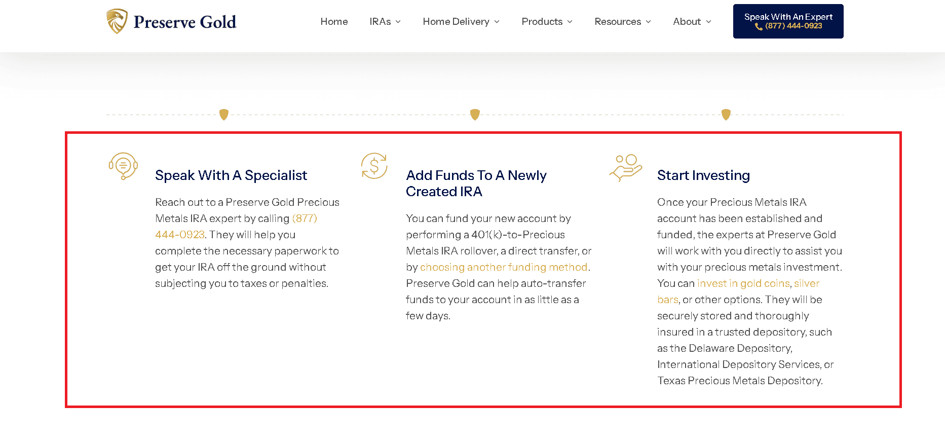Preserve Gold's opening a precious metals IRA process.