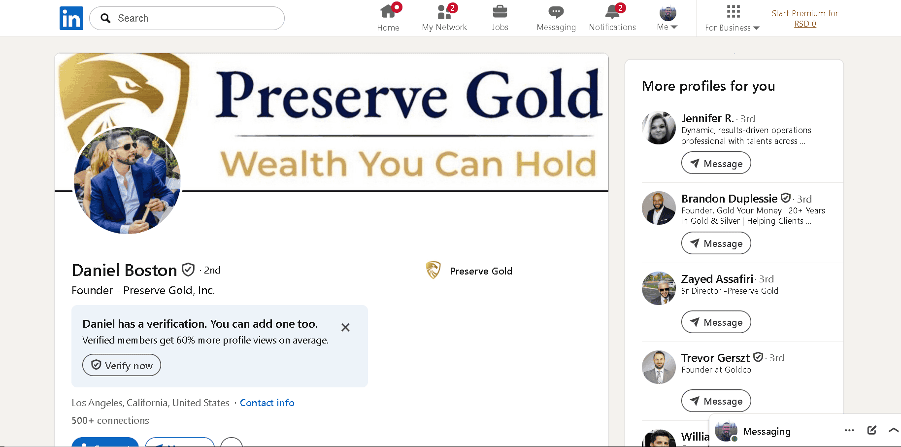 Preserve Gold's founder is Daniel Boston.