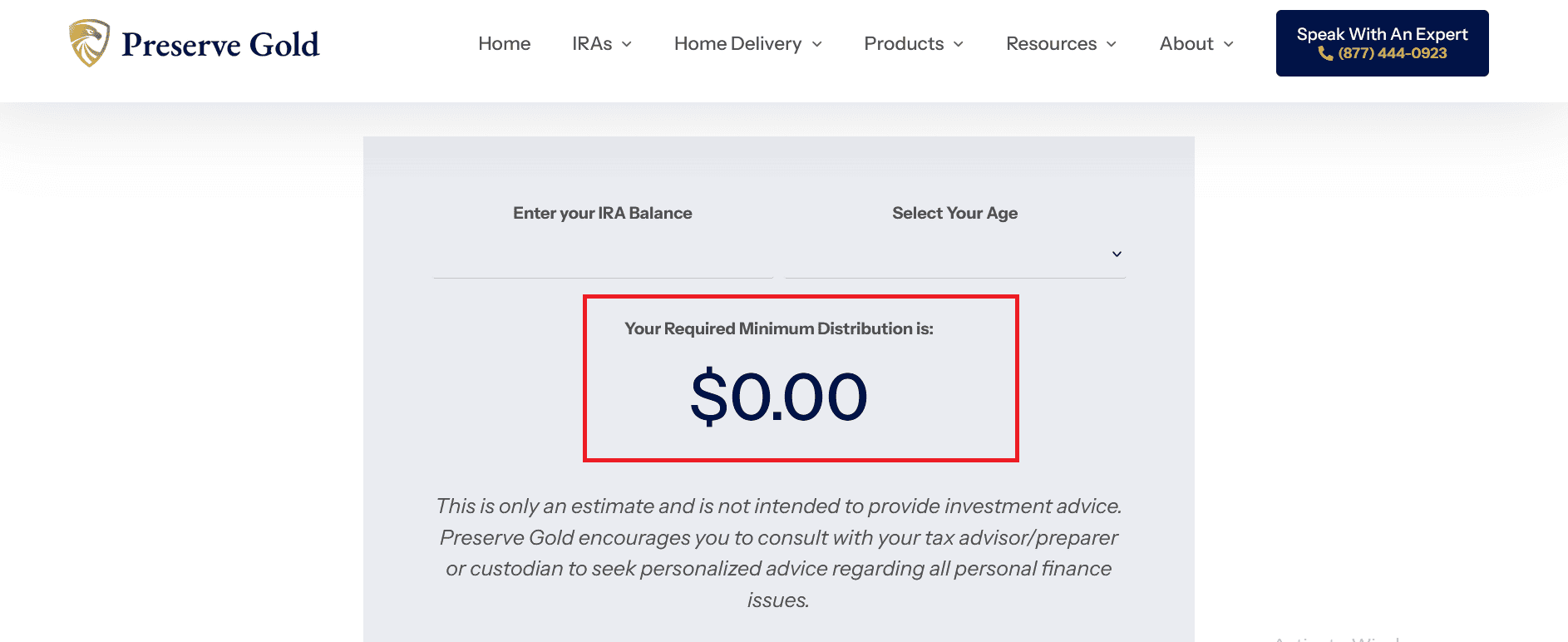 Preserve Gold offers a free RMD calculator.