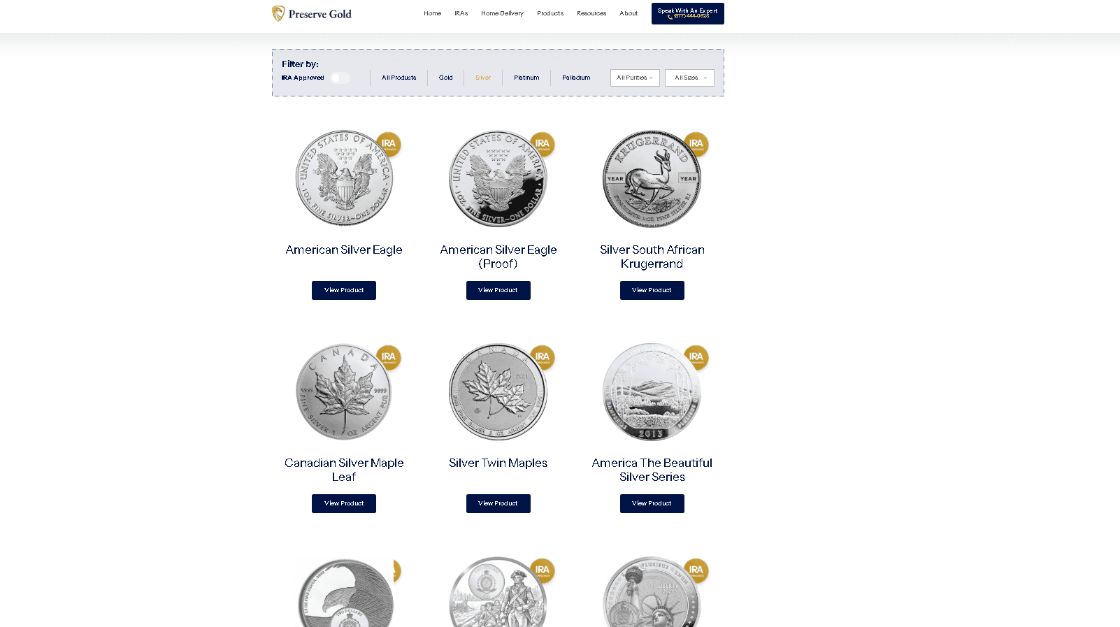 Preserve Gold sells IRA approved silver coins and bars.