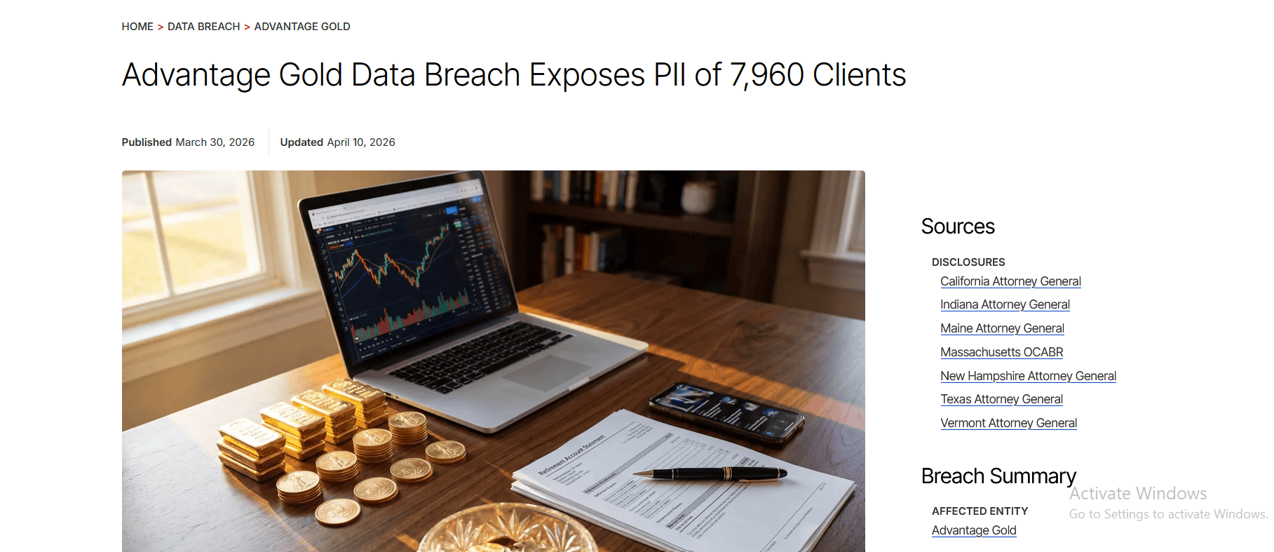 Advantage Gold data breach.