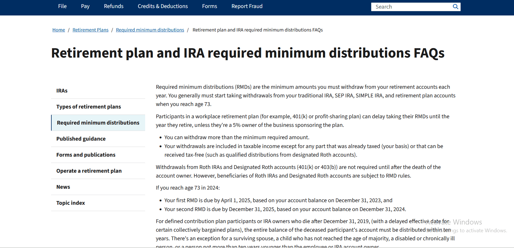 IRS's required minimum distribution guidelines.