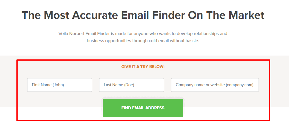 Screenshot of an email finder tool